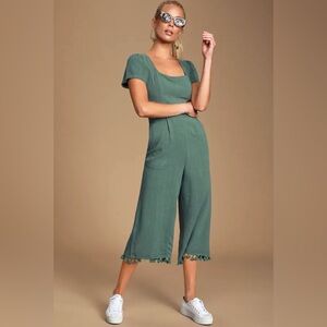 Lulus Olive Green Short Sleeve Tasseled Jumpsuit